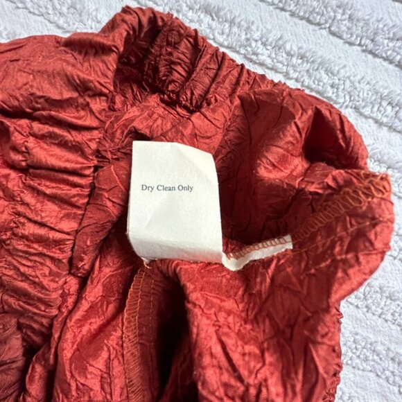 Vintage Blue Fish Shaunting Crushed Silk Skirt Rust Elastic Waist Ruffle - Picture 5 of 8